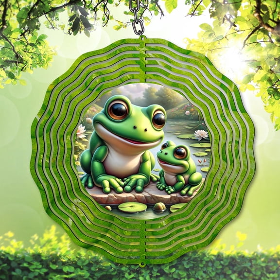 Cute Frog Wind Spinner 10 Inch, Whimsical Pond Garden Decor