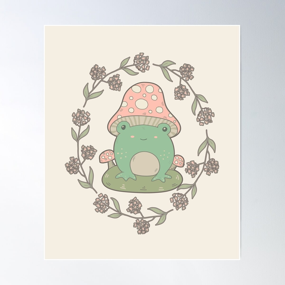 Cute Frog With Mashroom Hat Cottagecore Aesthetics Poster Wall Art