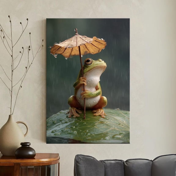 Cute Frog With Umbrella Print Whimsical Animal Wall Art Rainy Day Decor Toad Illustration Nursery Unframed Paper Poster 8x10in