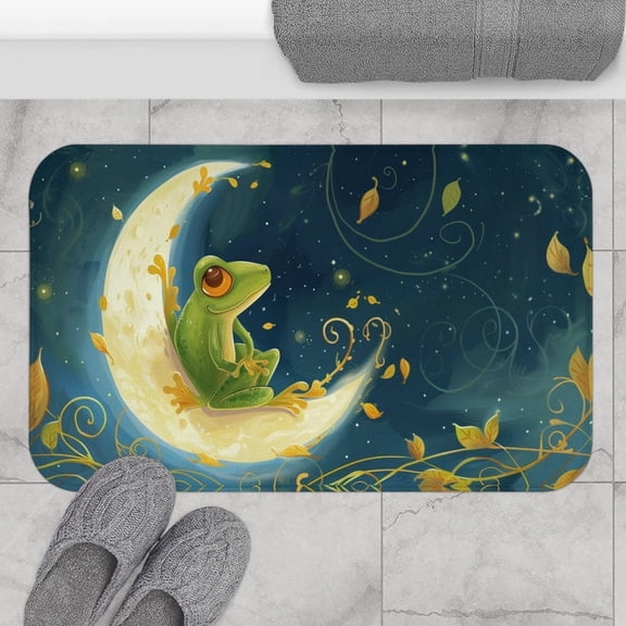 Cute Frog and Crescent Moon Bath Mat, Frog Bath Rug, Kawaii Bathroom Decor, Frog Bath Decor, Cute Bathroom Mat, Christmas Gift for Mom