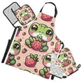 thumbnail image 1 of Cute Frog and Strawberry 5 Pcs Kitchen Set Heat Resistant Oven Mitts and Non-Slip Pot Holders with Adjustable Cooking Apron, 1 of 6