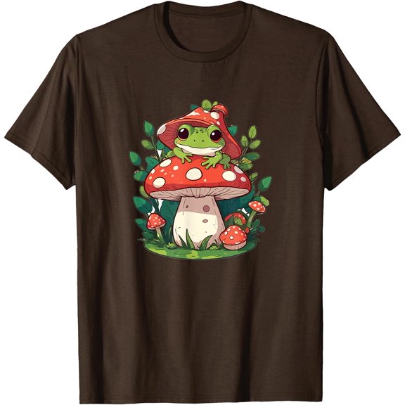 Cute Frog on Mushroom Cartoon Aesthetic Art Unisex T-Shirt for Men Women Kids Toddler