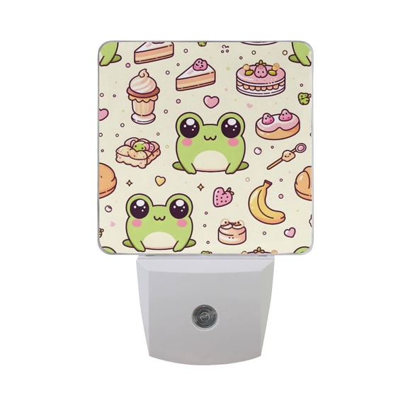 Cute Frog with Cake Night Light 2 Pack LED Nightlight Plug into Wall Dusk to Dawn Sensor Soft White