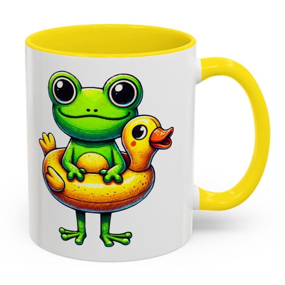 Cute Frog with Duck Float Mug, Adorable C1Artoon Amphibian Summer Design, Funny Gift for Animal Lovers, , Pool Party FansCoffee Drinkers