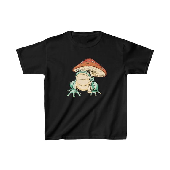 Cute Frog with Mushroom Umbrella Countrycore Cottagecore Kids T-Shirt