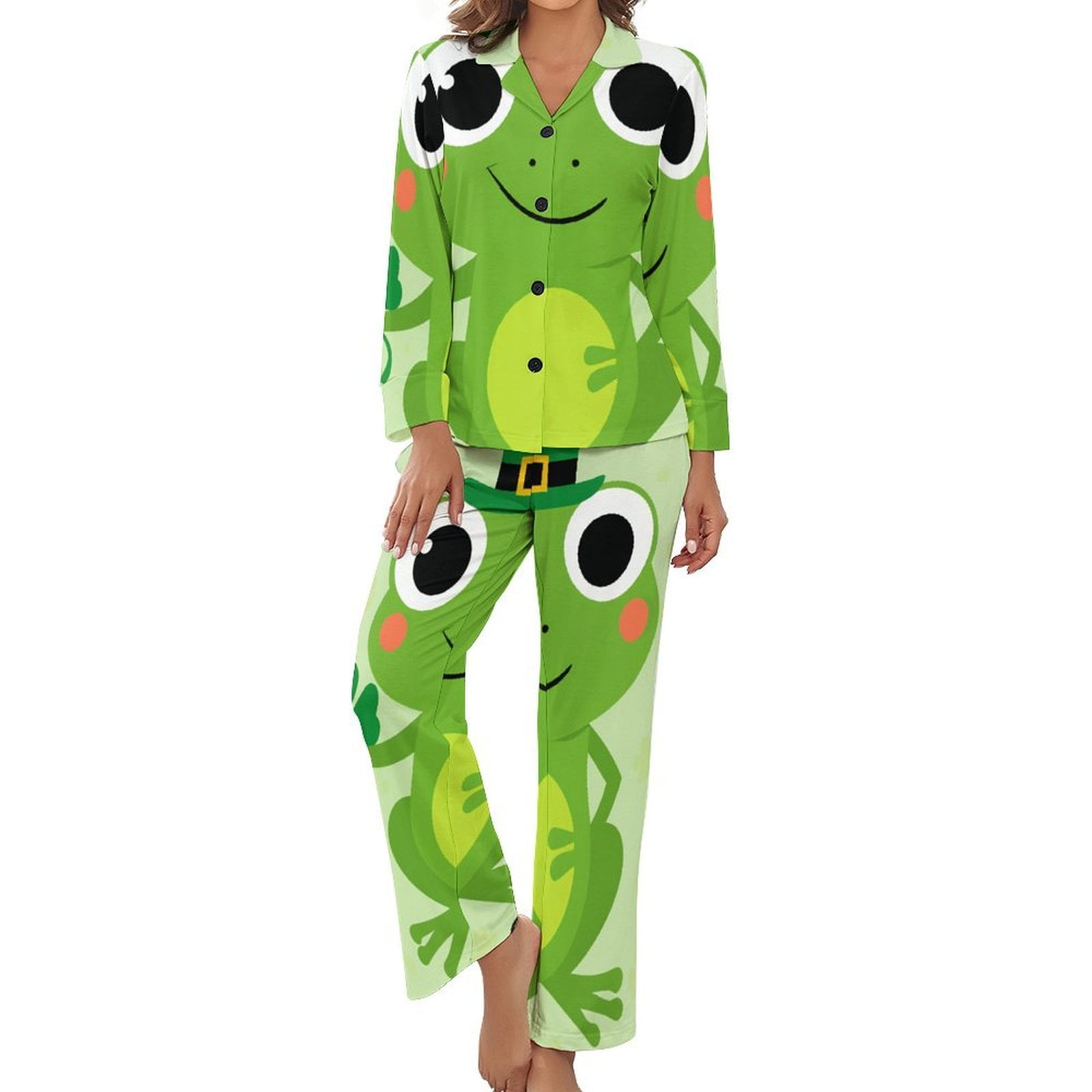 Cute Frog with Shamrocks-2 Pajamas Woman Vintage Pajamas Set 2 Piece ...