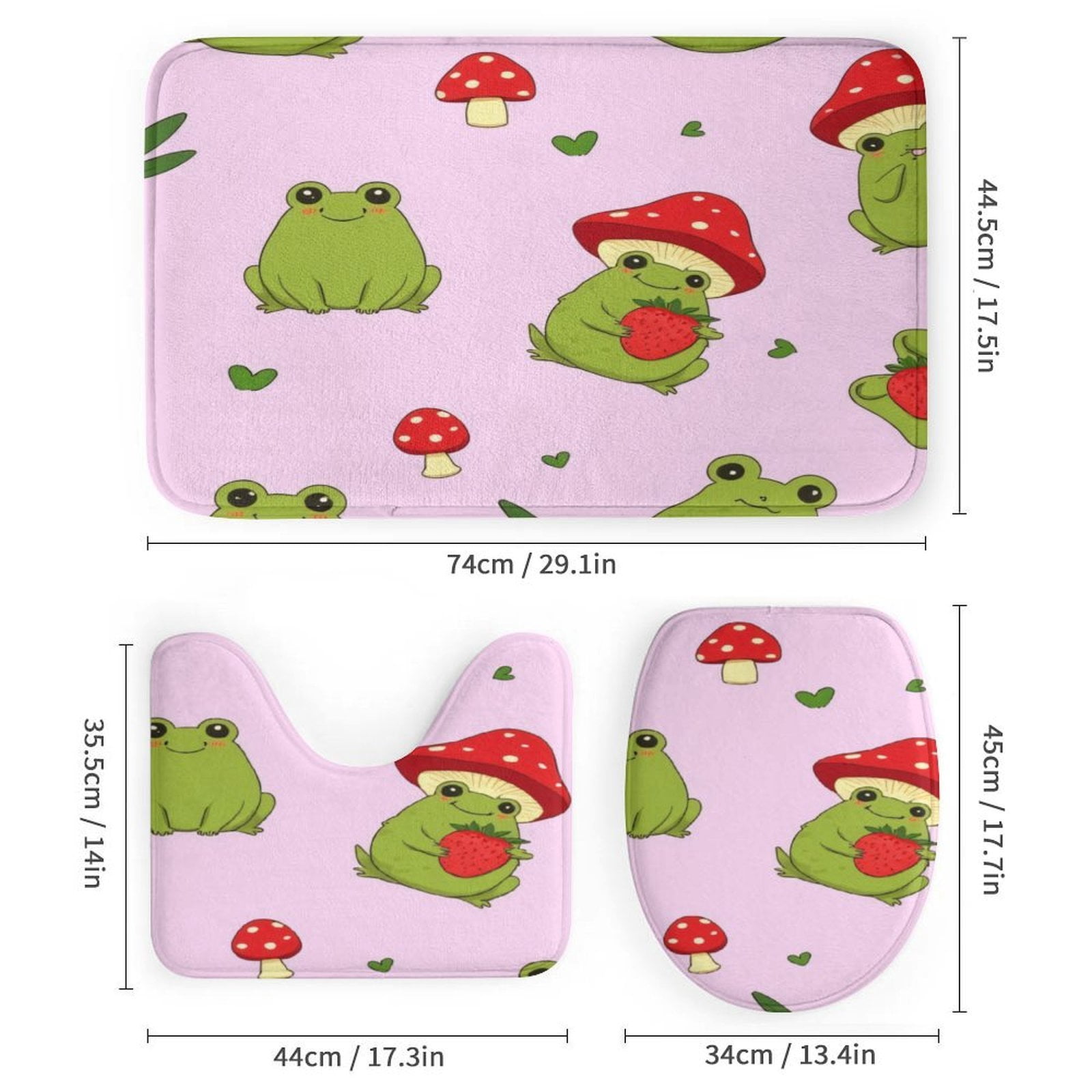 Cute Frogs And Mushrooms Pattern Bathroom Mats Sets 3 Piece, Bath Mat ...