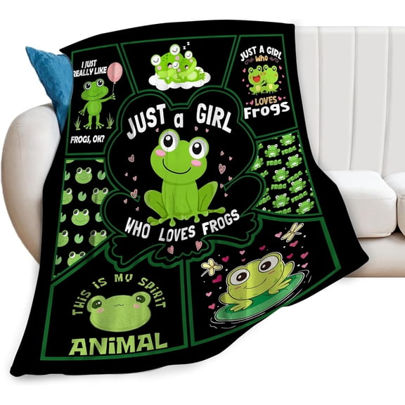 Cute Frogs Blanket Gifts for Girl Just a Girl Who Loves Frogs Throw Blanket Warm Soft Micro Flannel Funny Animals Blanket Ultra Luxurious Cozy Lightweight Plush Blanket for Kids Teens Adults 50"x40"