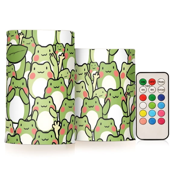 Cute Frogs Flameless LED Candle Set with Remote, Battery Operated Color Changing Pillar Candles, Set of 2