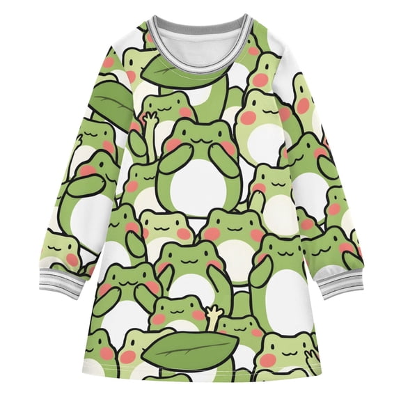 Cute Frogs Girls'long-sleeved dress Thickened A-dress Warm Dress Basic Shirt Party Dresses