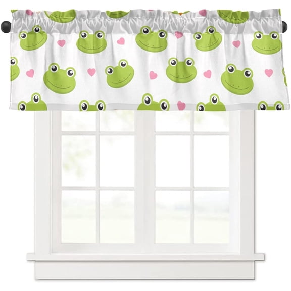 Cute Frogs with Hearts Kitchen Curtains Valances for Windows Rod Pocket Valance Window Short Treatments for Farmhouse Bathroom Laundry Living Room Decor
