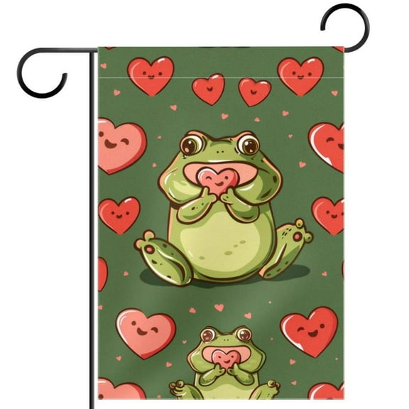 Cute Frogs Hold Various Heart Welcome Garden Flags, 12 x 18 Inch Double Sided Outdoor Yard Flags Waterproof For Home Outside Patio Lawn Porch