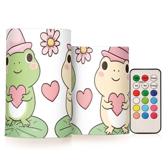 Cute Frogs Holding Hearts Valentine Flickering Flameless Candles LED Tealight Battery Operated with Remote Set of 2 Holiday Decor Ornaments