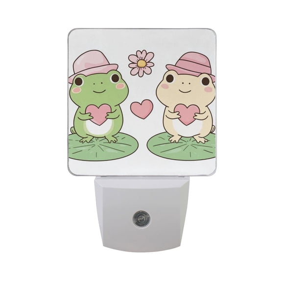 Cute Frogs Holding Hearts Valentine LED Night Light with Smart Sensor Plug Into Wall Dusk to Dawn 2 packs