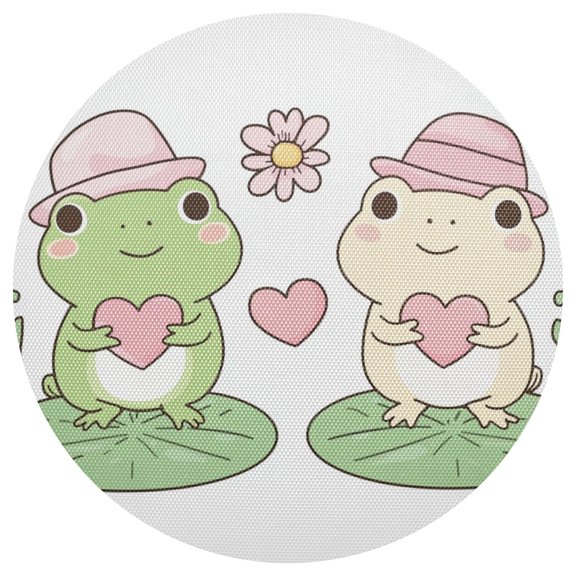 Cute Frogs Holding Hearts Valentine PVC Round Grid Placemat Table Mat 1 Pc 15.4" x 15.4"