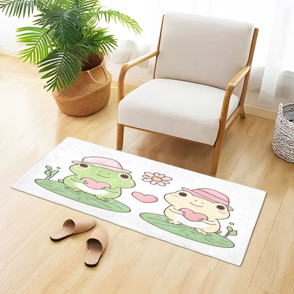 Cute Frogs Holding Hearts Valentine Plush Carpet Non Slip Runner Rug Absorbent Bath Mat 39" x 20"