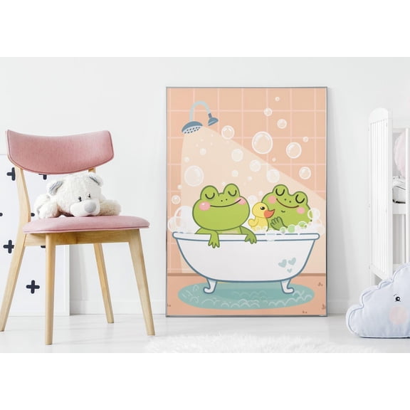 Cute Frogs In Bathtub Wall Art Bathroom Frog Couple Decor Design1 Unframed Paper Print