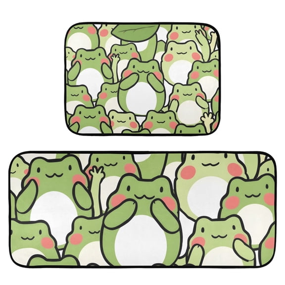 Cute Frogs Kitchen Mat 2 Piece Non Slip Absorbent carpet Floor Mat 19.7x27.6in+19.7x47.2in