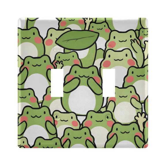 Cute Frogs Toggle Switch Wall Plate 2-Gang Unbreakable Durable PC Flush Fit Round Edge 4.48x4.56in