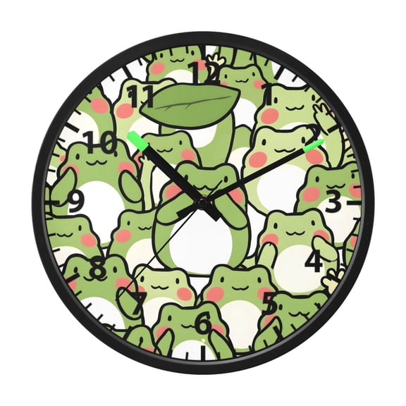 Cute Frogs Wall Clock 12 Inch Voice Activated Night Light Silent Non Ticking