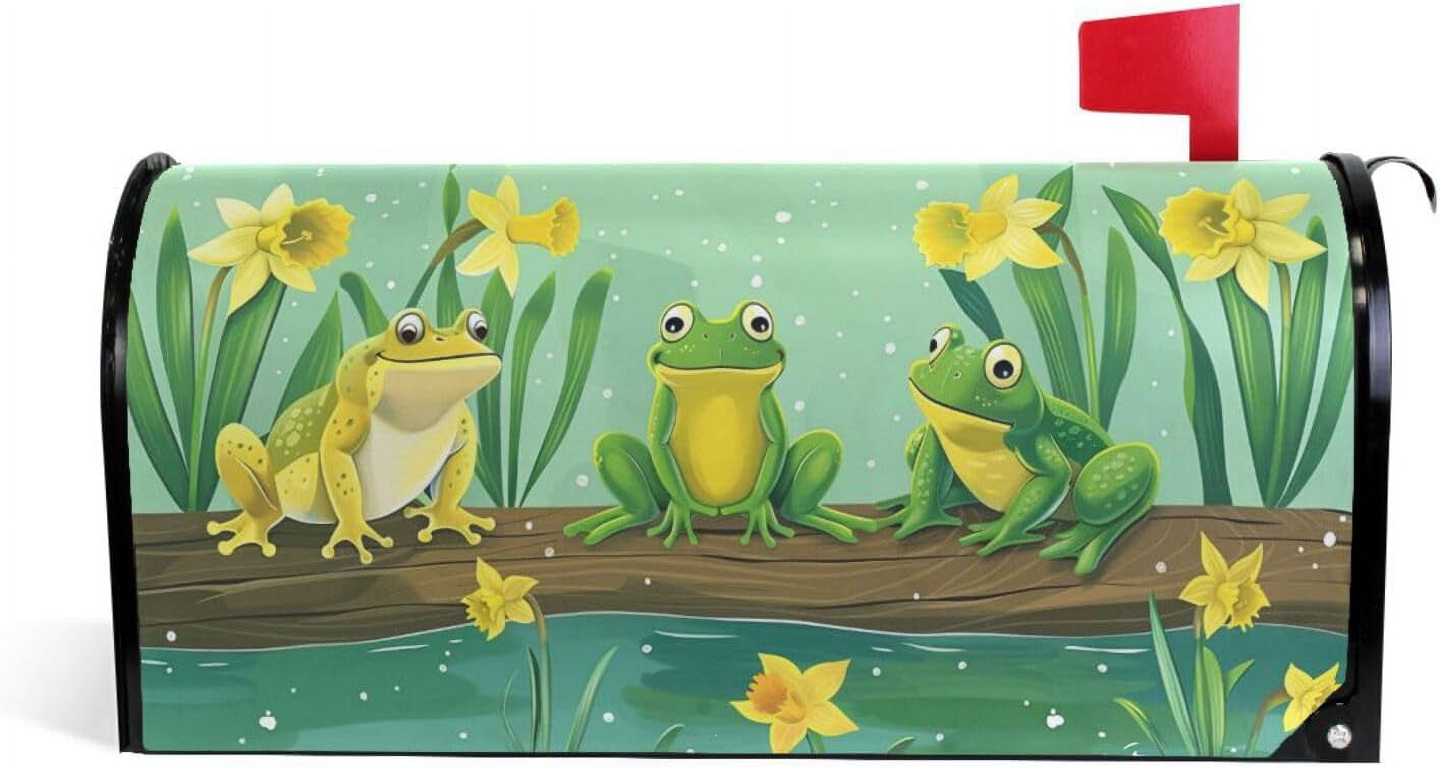 Cute Frogs and Daffodils Yellow Flowers Magnetic Mailbox Cover MailWraps Garden Yard Home Decor for Outside Oversized-25.5" x20.8"5\u2026