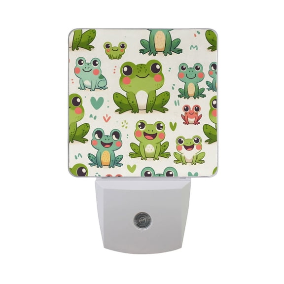 Cute Frogs and Heart Night Light 2 Pack LED Nightlight Plug into Wall Dusk to Dawn Sensor Soft White