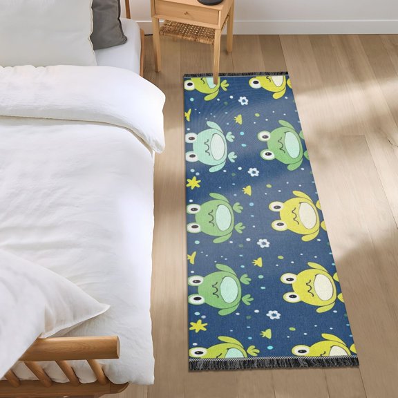 Cute Frogs with Flowers Runner Area Rug 2x6 Soft Non-Slip Washable Bedside Carpet for Hallway Bedroom Living Room Home Decor