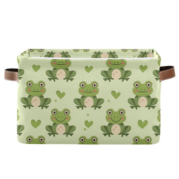 Cute Frogs with Heart Storage Bins with Handle Fabric Organizer Basket Foldable Box 1 Pack 14.2x10.2x8.3