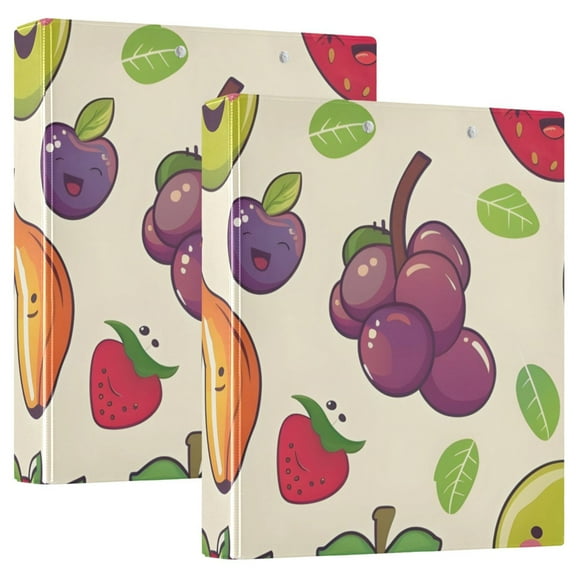 Cute Fruit Cartoon 3 Ring Binders 1.5 inch Hardcover File Folders with Interior Pockets A4 Size Organizer for School Office Hospital