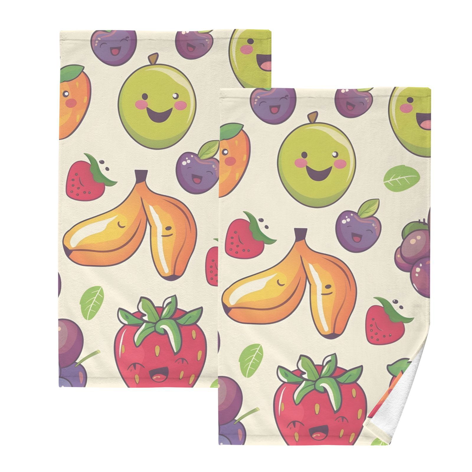 Cute Fruit Cartoon Hand Towels Cotton Bath Towels Large Face Towels Absorbent for Bathroom 2 Packs