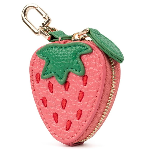 Cute Fruit Coin Purse Bag Charms, Girls Women Mini Kawaii Faux Leather Coin Change Purse & Pouch Holder Keychain Charm for Handbag Tote Wallet Airtag Accessories(Strawberry)