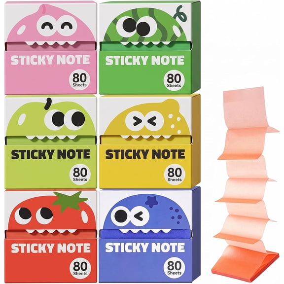 Cute Fruit Monster Pop Up Sticky Notes, 12 Boxes of Transparent Sticky Notes (960 Sheets), Reusable Office Stationery with Strong Adhesion, No Residue, Fun Desk Essential for Office & Study (6 Boxes)