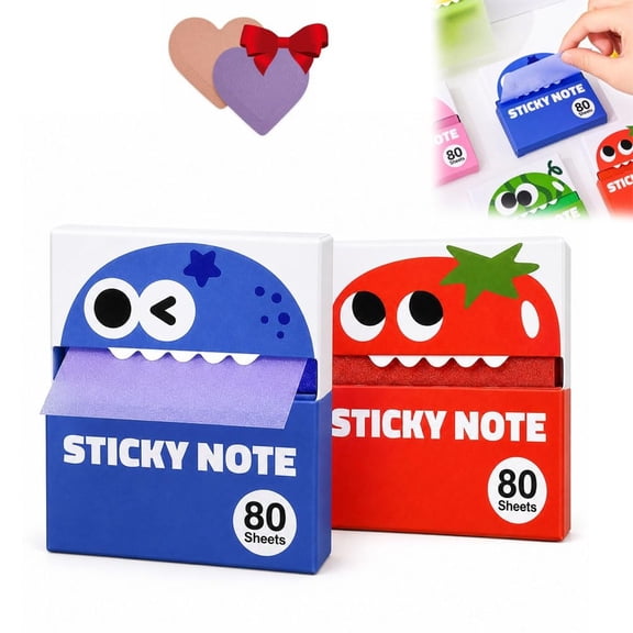 Cute Fruit Monster Pop-Up Sticky Notes Dispenser, Translucent Sticky Notes Index Tabs Fun Clear Note Transparent Continuous Pull-Out Tabs 80 Sheets per Box for Office & Study(1green 1red 1pink)