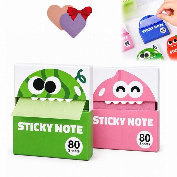 Cute Fruit Monster Pop-Up Sticky Notes Dispenser, Translucent Sticky Notes Index Tabs Fun Clear Note Transparent Continuous Pull-Out Tabs 80 Sheets per Box for Office & Study(1green 1red 1pink)