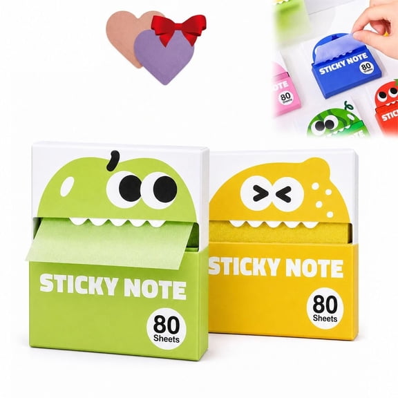 Cute Fruit Monster Pop-Up Sticky Notes Dispenser, Translucent Sticky Notes Index Tabs Fun Clear Note Transparent Continuous Pull-Out Tabs 80 Sheets per Box for Office & Study(1green 1red 1pink)