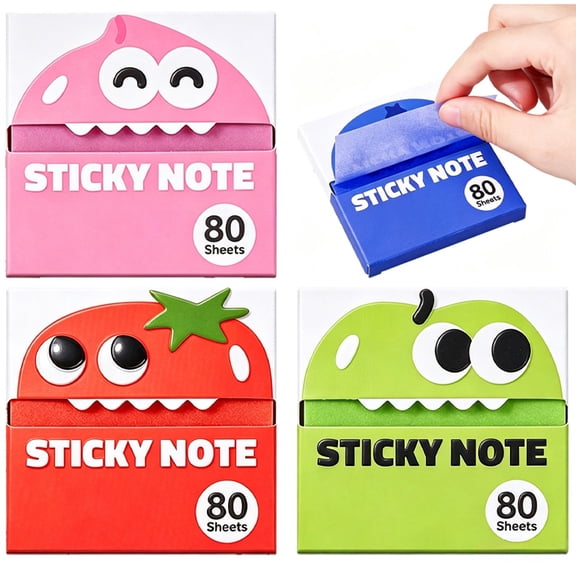 Cute Fruit Monster Pop Up Sticky Notes, Reusable Office Stationery with Strong Adhesion, Fun Desk Essential for Office & Study (3 Box-A)
