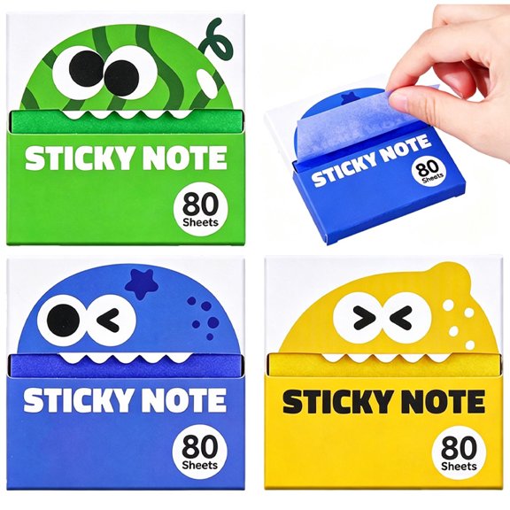 Cute Fruit Monster Pop Up Sticky Notes, Reusable Office Stationery with Strong Adhesion, Fun Desk Essential for Office & Study (3 Box-B)