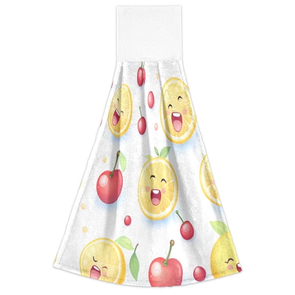 Cute Fruit Pattern 2 Pack 14''x18'' Hand Towels Soft Coral Fleece Quick Dry Hook and Loop for Kitchen Bathroom