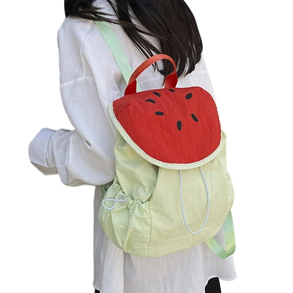 Cute Fruit Pattern Drawstring Backpack, Lightweight Nylon Mini Daypack for School Daily Travel