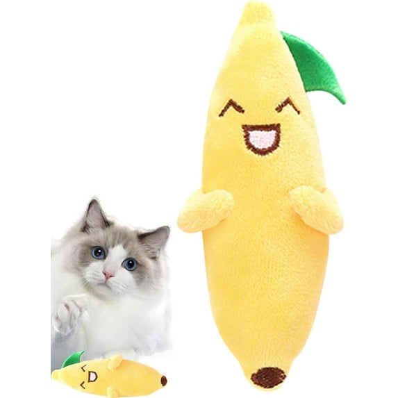 Cute Fruit-Shaped Catnip Toys for Indoor Cats – Interactive Chew Training Plush Toys, Banana Design for Teeth Cleaning, Ideal for Cat Lovers, Soft and Durable Cat Playthings(Yellow)