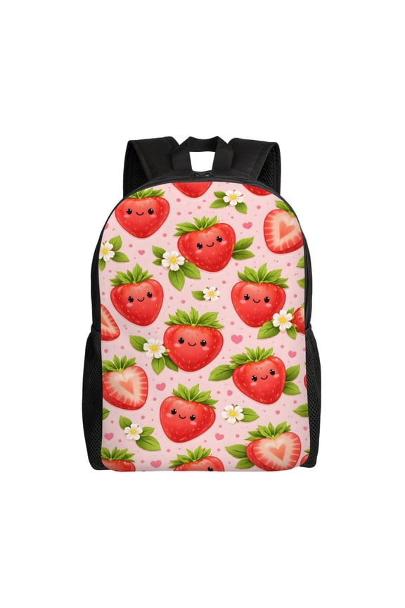 Cute Fruit Strawberry Backpack Full Front Print Travel Laptop Bag for Men and Women