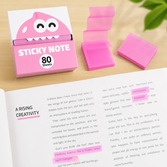 Cute Fruit Transparent Sticky Notes, Pull Out Clear Sticky Notes Dispenser 80 Sheets Kawaii Desk Stationery