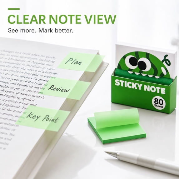 Cute Fruit Transparent Sticky Notes, Pull Out Clear Sticky Notes Dispenser 80 Sheets Kawaii Desk Stationery