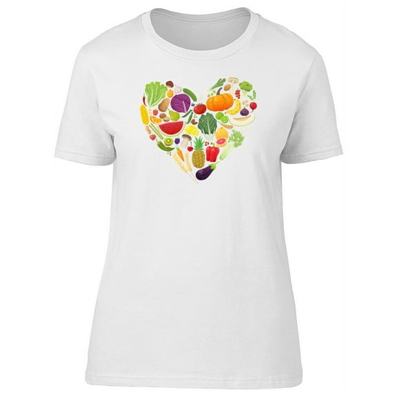 Cute Fruits Vegetables Doodles T-Shirt Women -Image by Shutterstock, Female x-Large