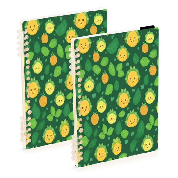 Cute Fruits and Leaves 2-Piece A5 PP Notebooks, Adjustable Rings, 80g Paper, Diary Set