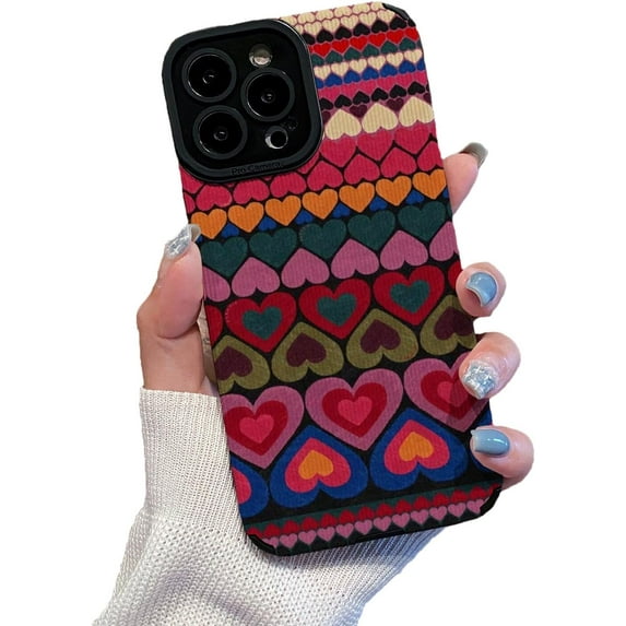 Cute Full Screen Colorful Love Heart Phone Case Compatible with iPhone Case (Colorful,iPhone 15)