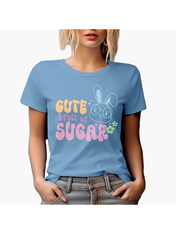 Cute & Full of Sugar with a Bunny, Easter Art Favor, Souvenir or Merch Gift, Baby Blue T-Shirt, Small