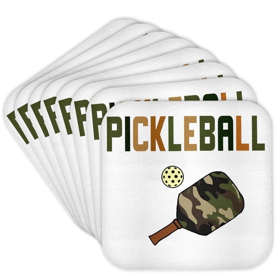 3drose, Cute Fun Camouglage Paddle Pickleball Sports and Cool Text, Set of 8 Coasters - Soft