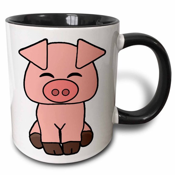 3drose, Cute Fun Creative Pink Pig Cartoon, 11oz Two-tone Black Mug