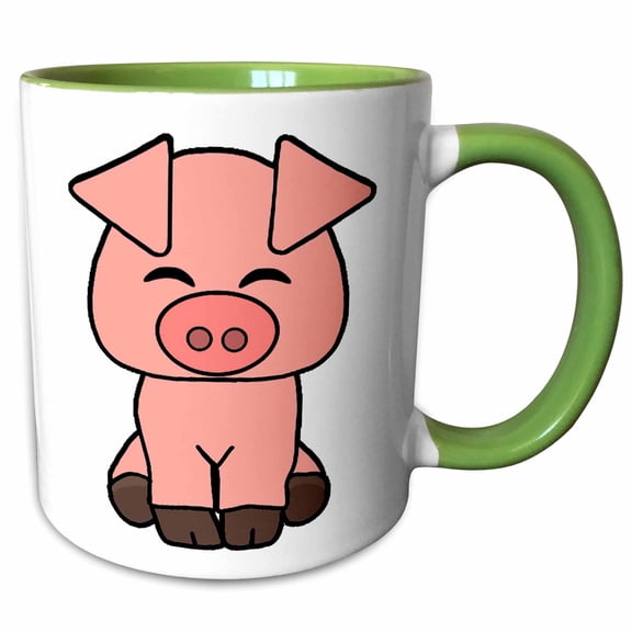 3drose, Cute Fun Creative Pink Pig Cartoon, 11oz Two-tone Green Mug